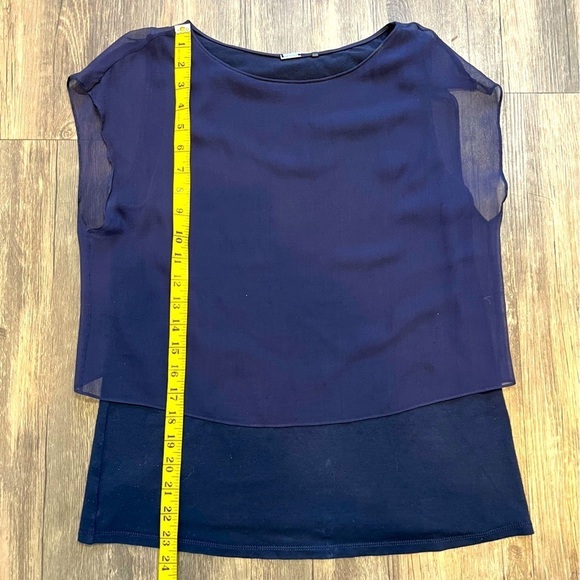 Elie Tahari Navy Blue Sheer Layered Sleeveless Chiffon 100% Silk Overlay Top S - Picture 9 of 11